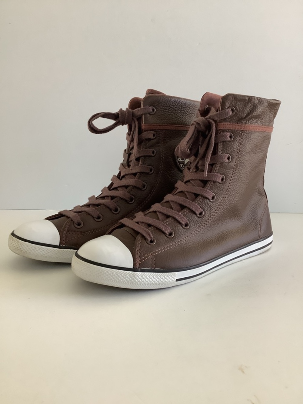 Converse Brown Leather High Top Sneakers size 8 - Picture 2 of 8